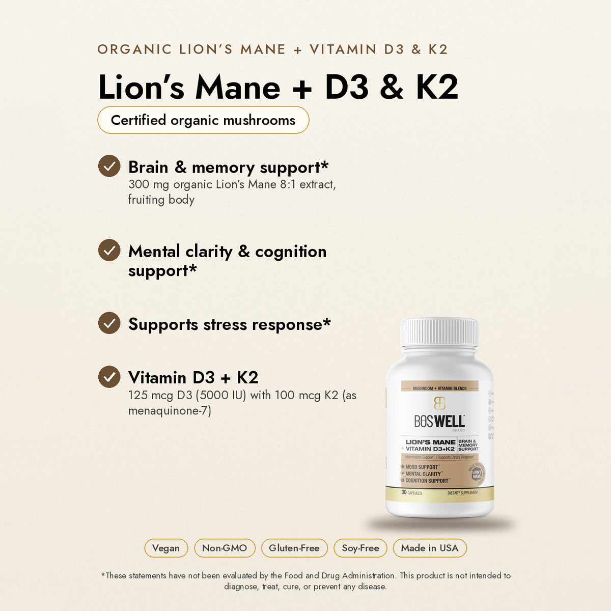 Lion's Mane + D3 & K2 benefits